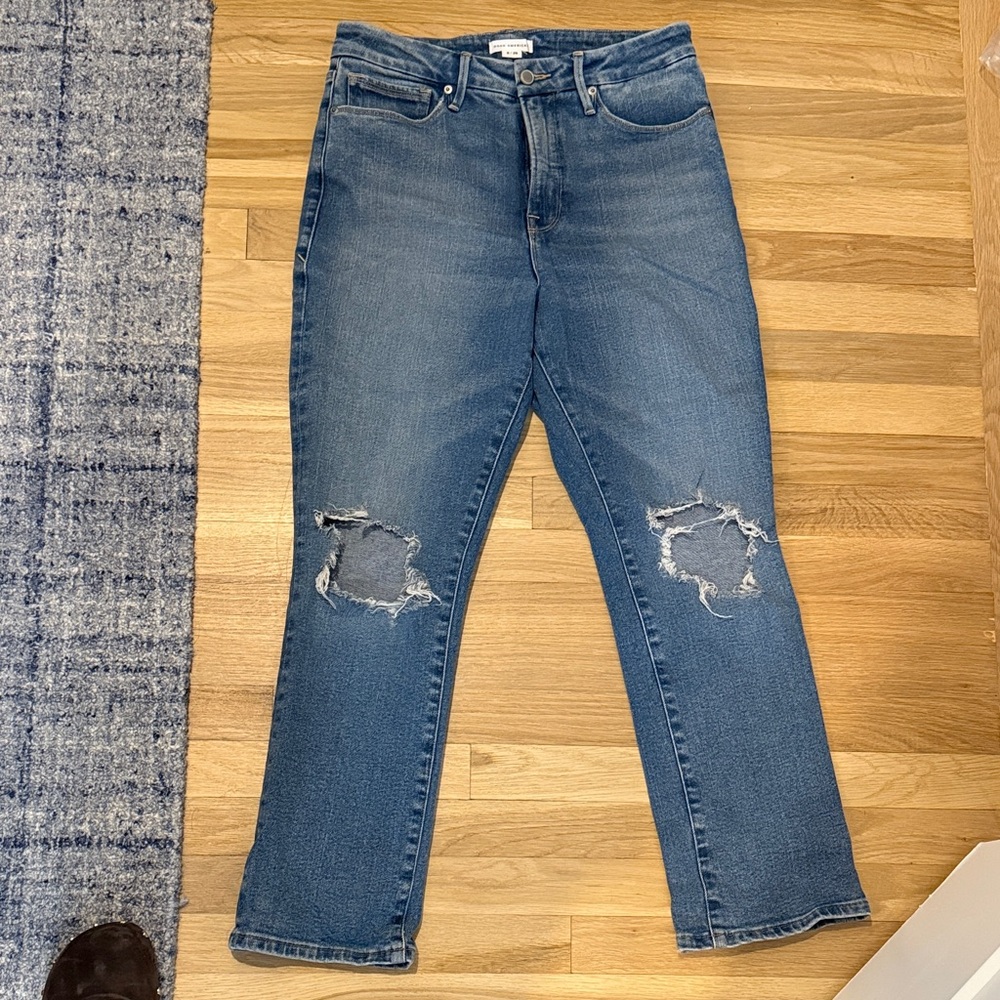 Good American Blue Distressed Flare Jeans